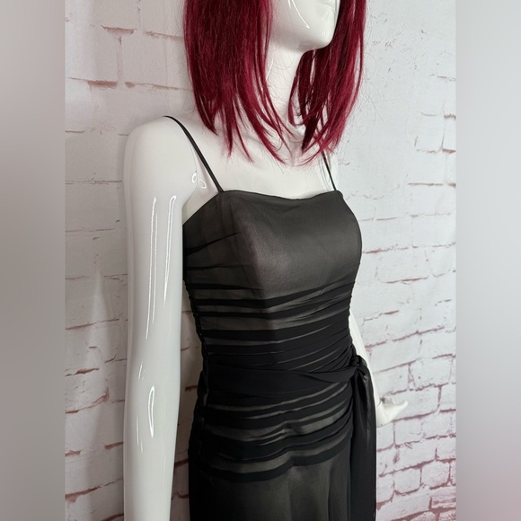 BELSOIE 4 Black Chiffon Sheer Panels Overlay Midi Evening Cocktail Dress Size 4 - Picture 7 of 15